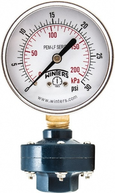 Winters PEM214LF/986GF. Pressure Gauge: 2-1/2" Dial, 1/4" Thread, NPT, Bottom Mount