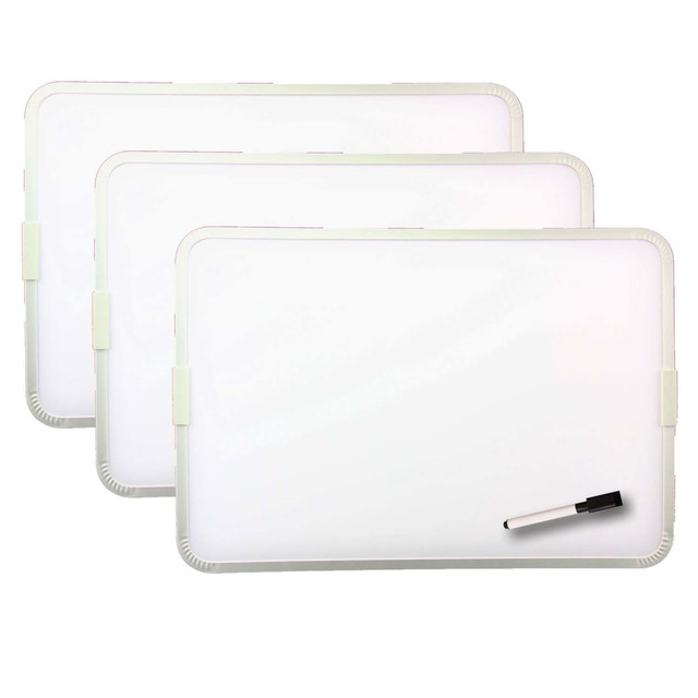 EDUCATORS RESOURCE FLP18732-3 Flipside Products 2-Sided Magnetic Dry-Erase Boards With Pens, 12in x 9in, White, Silver, Aluminum Frame, Pack Of 3 Boards EDUCATORS RESOURCE FLP18732-3 Flipside Products 2-Sided Magnetic Dry-Erase Boards With Pens, 12in x 9in, White, Silver, Aluminum Frame, Pack Of 3 Boards