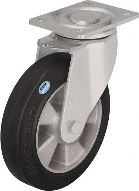 Blickle 236463 Swivel Top Plate Caster: Solid Rubber, 8" Wheel Dia, 2" Wheel Width, 1,100 lb Capacity, 9-41/64" OAH