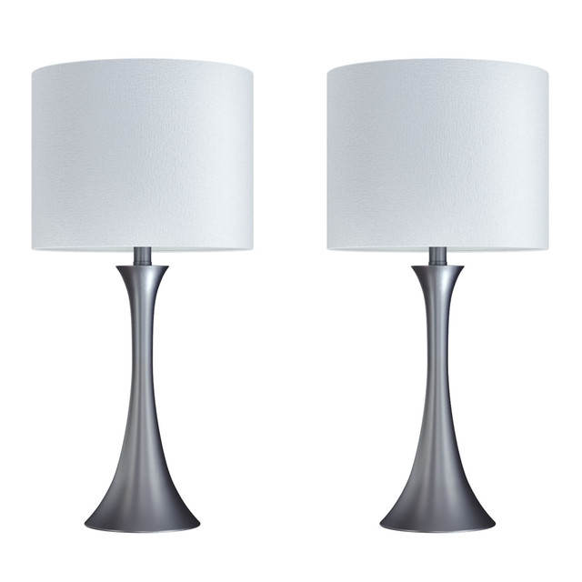 GRANDVIEW GALLERY LLC TL24-LENUXE-DBL SVW2 LumiSource Lenuxe Contemporary Table Lamps, 24-1/4inH, Off-White Shade/Frosted Silver Base, Set Of 2 Lamps