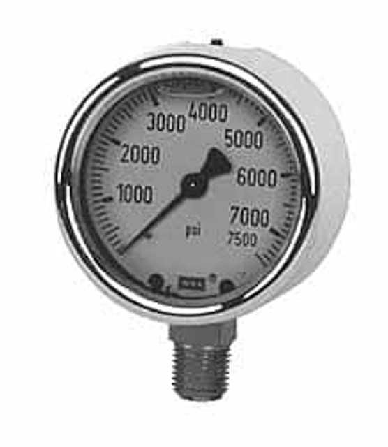 Wika 9314598 Pressure Gauge: 4" Dial, 0 to 100 psi, 1/4" Thread, NPT, Lower Mount