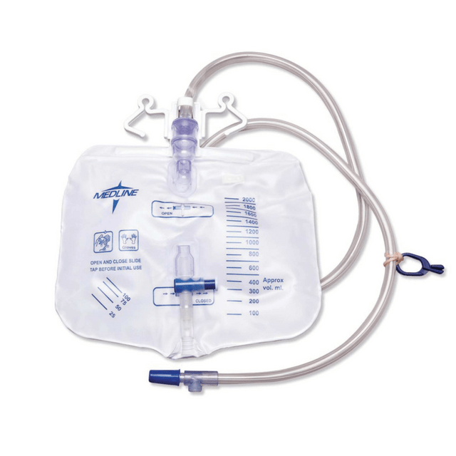 MEDLINE INDUSTRIES, INC. Medline DYND15207  Urology Drainage Bags, Metal Port, 2,000 mL, Clear, Pack Of 20 Bags