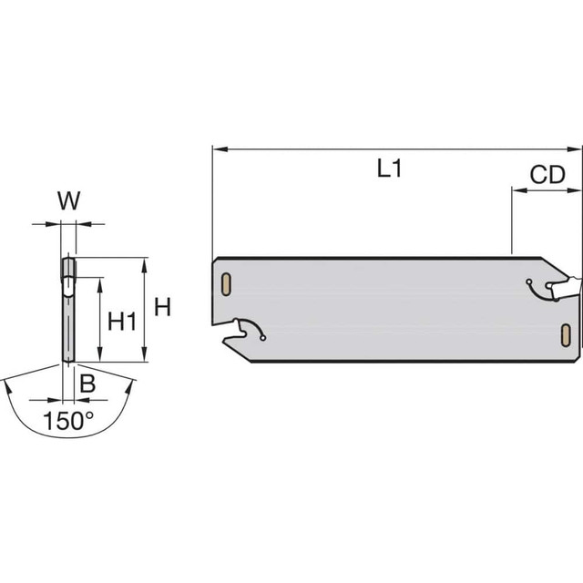 Widia 2008116 Indexable Cut-Off Blades; End Type: Double-Ended ; Cutting Direction: Neutral ; Hand: Neutral ; Blade Height (mm): 32.00 ; Blade Height (Decimal Inch): 1.2598 ; Blade Width (Decimal Inch): 0.0945