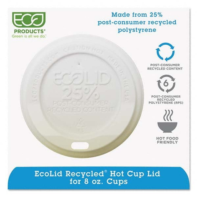 ECO PRODUCTS ECOEPHL8WR EcoLid 25% Recy Content Hot Cup Lid, White, Fits 8 oz Hot Cups, 100/PK, 10 PK/CT