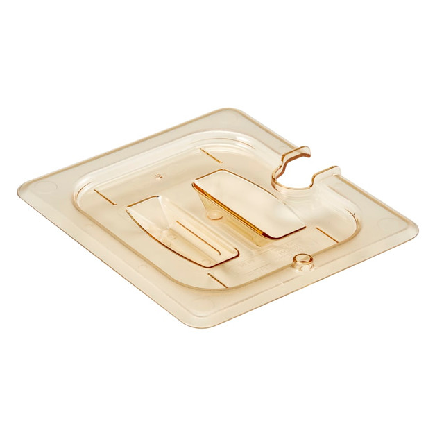 CAMBRO MFG. CO. Cambro 60HPCHN150  H-Pan High-Heat GN 1/6 Notched Covers With Handles, 1-1/16inH x 6-3/8inW x 7inD, Amber, Pack Of 6 Covers