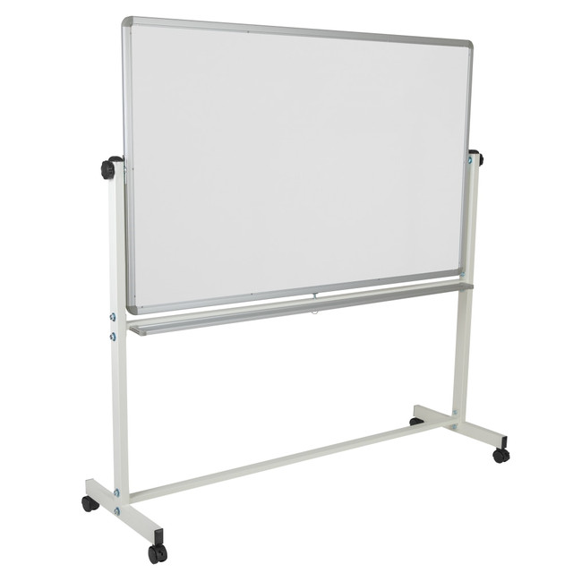 FLASH FURNITURE YUYCI005  Mobile Reversible Magnetic Dry-Erase Whiteboard, 64 3/4in x 64 1/4in, Aluminum Frame With Silver Finish