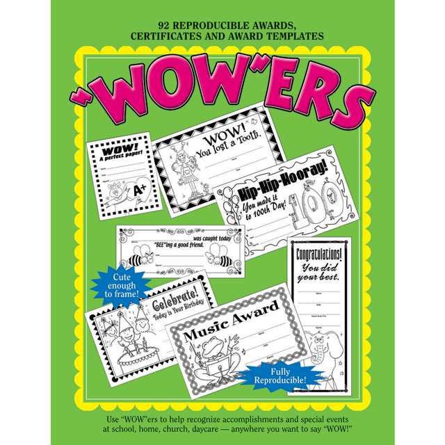 BARKER CREEK PUBLISHING, INC. LL303 Barker Creek WOWers Reproducible Awards Book, 8 1/2in x 11in, Assorted Colors, Preschool - Grade 6