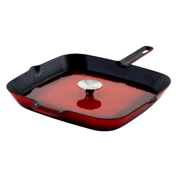 MEGAGOODS, INC. 995112869M MegaChef Cast Iron Grill Pan, 14in, Red