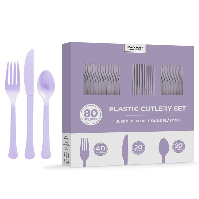 AMSCAN 8016.04  8016 Solid Heavyweight Plastic Cutlery Assortments, Lavender, 80 Pieces Per Pack, Set Of 2 Packs