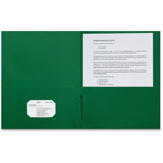 SP RICHARDS Sparco 78545  Leatherette Portfolio, 8-1/2in x 11in, 2 Pocket, Green, Box of 25