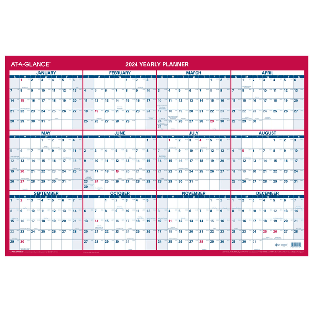 ACCO BRANDS USA, LLC AT-A-GLANCE PM262824 2024 AT-A-GLANCE Vertical/Horizontal Reversible Erasable Yearly Wall Calendar, 36in x 24in, January to December 2024, PM2628