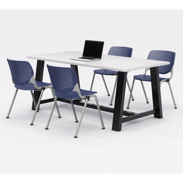 KFI FURNITURE, LLC 840031900241 KFI Studios Midtown Table With 4 Stacking Chairs, 30inH x 36inW x 72inD, Designer White/Navy