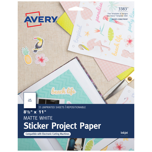AVERY PRODUCTS CORPORATION Avery 3383  Sticker Project Paper, Letter Size (8 1/2in x 11in), White, Pack Of 15 Sheets