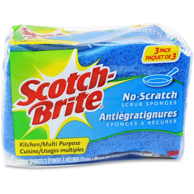 3M CO MP3CT Scotch-Brite No Scratch Scrub Sponges - 2.8in Height x 4.5in Width x 4.5in Length x 590 mil Thickness - 3 Pack - 8 / Carton - Blue 3M CO MP3CT Scotch-Brite No Scratch Scrub Sponges - 2.8in Height x 4.5in Width x 4.5in Length x 590 mil Thickness - 3 Pack - 8 / Carton - Blue