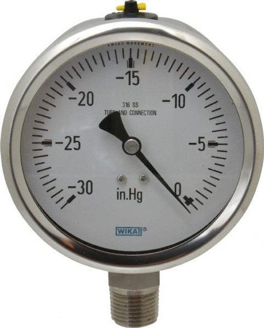 Wika 9768459 Pressure Gauge: 4" Dial, 1/2" Thread, Lower Mount