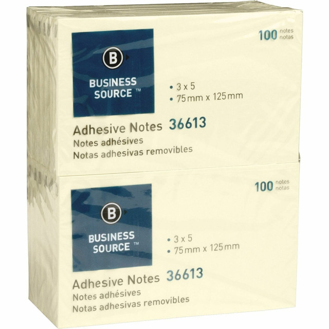 SP RICHARDS 36613 Business Source Yellow Repositionable Adhesive Notes - 3in Flag/Note Width x 5in Flag/Note Length - Rectangle - Yellow - Repositionable, Solvent-free Adhesive - 12 / Pack SP RICHARDS 36613 Business Source Yellow Repositionable Adhesive Notes - 3in Flag/Note Width x 5in Flag/Note Length - Rectangle - Yellow - Repositionable, Solvent-free Adhesive - 12 / Pack