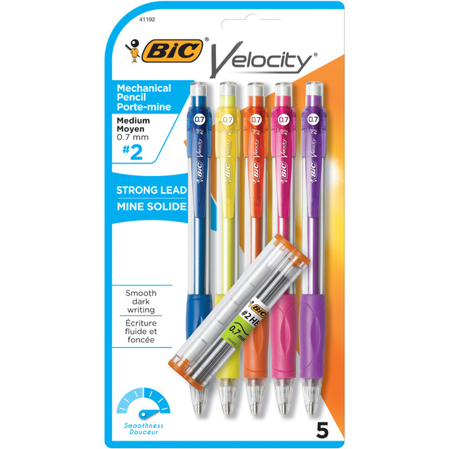 BIC CORP MV7P51-BLK BIC Velocity Original Mechanical Pencils, 0.7 mm, Assorted Barrel Colors, Pack Of 5