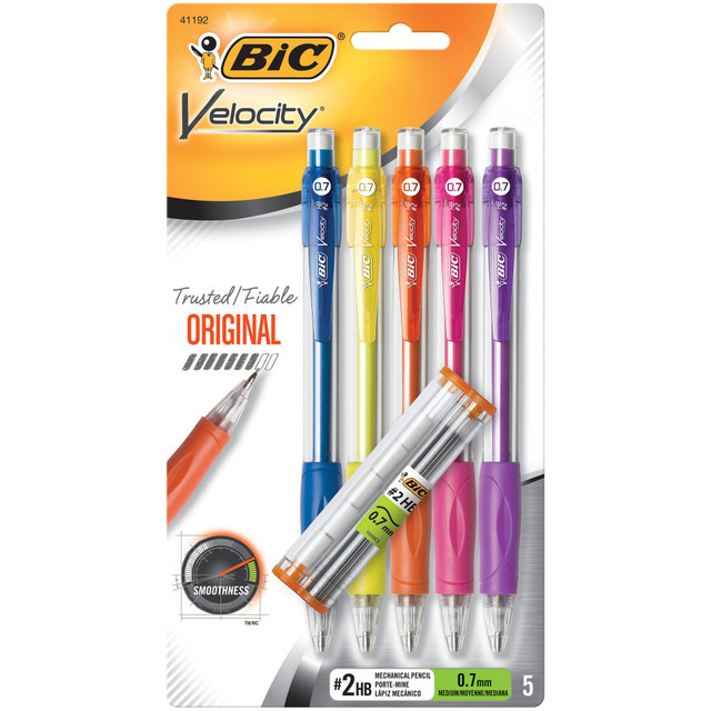 BIC CORP MV7P51-BLK BIC Velocity Original Mechanical Pencils, 0.7 mm, Assorted Barrel Colors, Pack Of 5