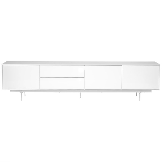 EURO STYLE, INC. 31015WHT-KIT Eurostyle Birmingham Media Stand, 19-3/4inH x 82-1/8inW x 17-3/4inD, High Gloss White