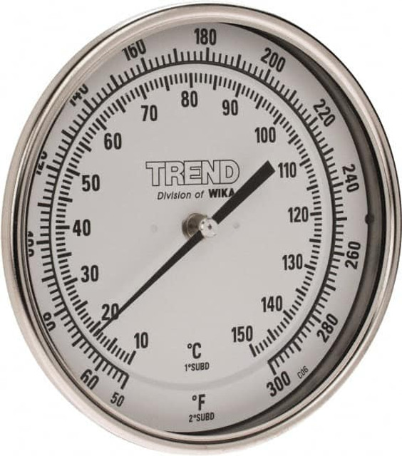 Wika 50060A008G4 Bimetal Dial Thermometer: 50 to 300 ° F, 6" Stem Length