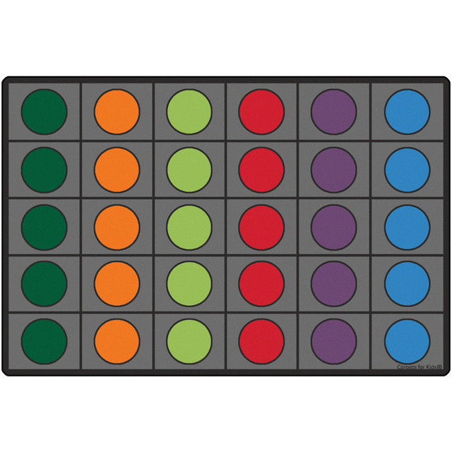 If you want a decorative piece for your classroom or playroom, look to 1 of these Carpets for Kids Rectangle Activity Rugs. The rug offers the KIDply Backing System to help it stay in place as little ones move around.  Nylon construction is soft and reliable.  True Stain Blocker Technology to help prevent stains.  KIDply Backing System offers stability and flexibility.  Backed by the manufacturers lifetime limited Abrasive Wear warranty.  Decorative design features circular spots to help children remain seated for games, reading and other activities.