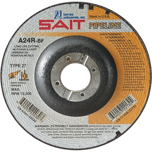 Sait 22065 Depressed Center Wheel: Type 27, 9" Dia, Aluminum Oxide