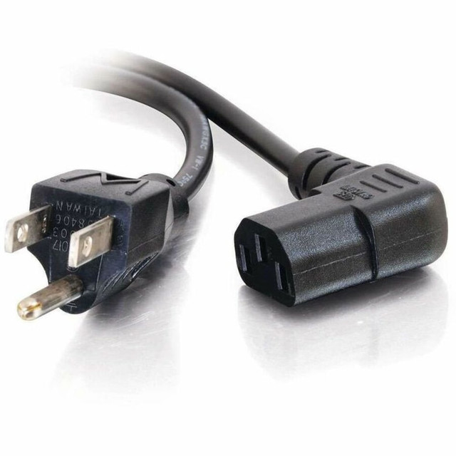 LASTAR INC. C2G 03152  6ft Universal Power Cord - Right Angle Power Cord - 18 AWG - NEMA 5-15P to IEC320C13R - TAA Compliant - Power cable - TAA Compliant - NEMA 5-15 (M) to power IEC 60320 C13 - 6 ft - 90 deg. connector, molded - black