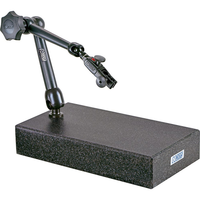 Noga MT2100 Indicator Transfer & Comparator Gage Stands; Type: Granite Base Stand; Fine Adjustment: Yes; Includes: Holder; Includes Anvil: No; Includes Dial Indicator: No; Includes Holder: Yes; Material: Granite; Overall Height (Decimal Inch): 1.97; 