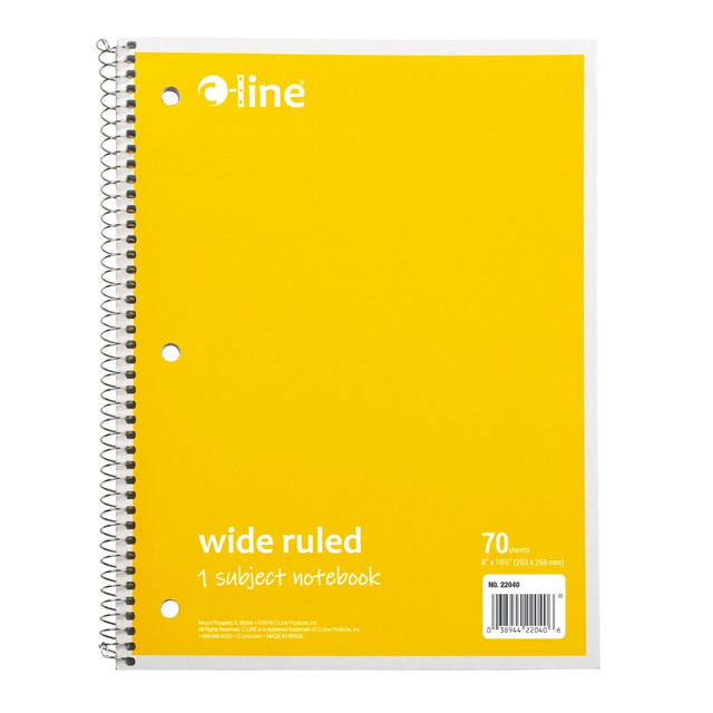 C-LINE PRODUCTS, INC. 22040-CT C-Line Wide Rule Spiral Notebooks, 8in x 10-1/2in, 1 Subject, 70 Sheets, Yellow, Case Of 24 Notebooks