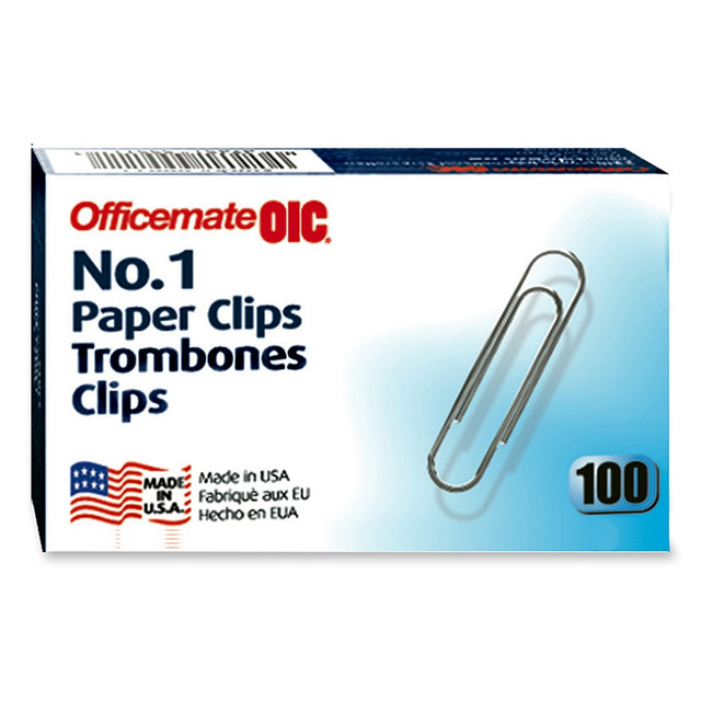 OFFICEMATE INTERNATIONAL CORP. 99911/USE 591461 OIC Paper Clips, Box Of 100, No. 1, Silver