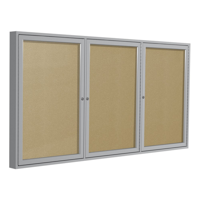 GHENT MANUFACTURING INC. Ghent PA33672VX-181  3-Door Enclosed Bulletin Board, Vinyl, 36in x 72in, Caramel, Satin Aluminum Frame