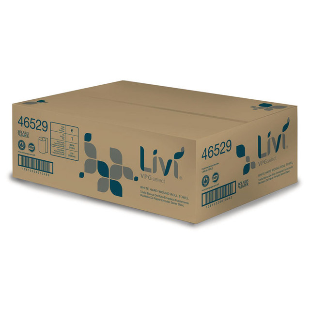 SOLARIS PAPER Livi® VPG Select 46529 Hard Wound Roll Towel, 1-Ply, 8" x 800 ft, White, 6/Carton