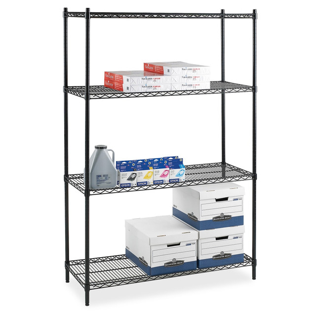 LORELL 69140 Industrial Wire Shelving Starter Unit, 48inW x 24inD, Black LORELL 69140 Industrial Wire Shelving Starter Unit, 48inW x 24inD, Black