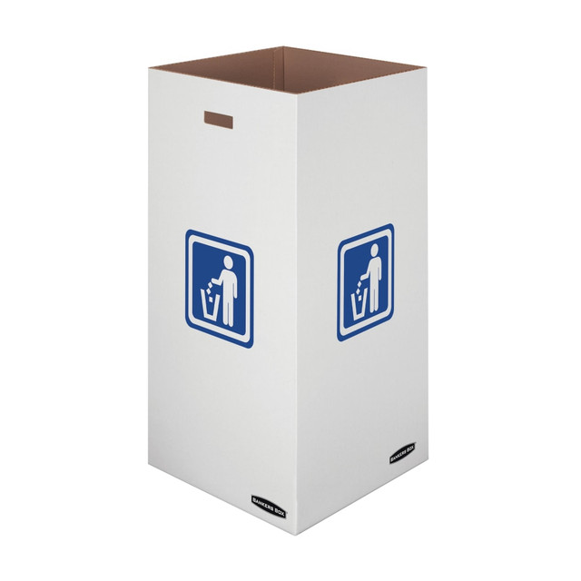 FELLOWES INC. 7320201 Bankers Box Waste And Recycling Bins, Extra Large Size, 36in x 18 3/8in x 18 3/8in, 50% Recycled, White/Blue, Pack Of 10