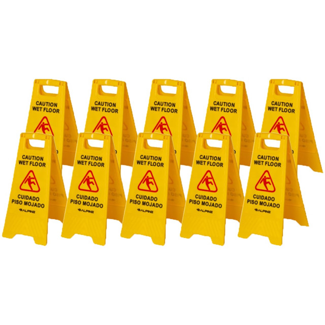 ADIR CORP. Alpine ALP499-10PK  Industries Multilingual Caution Wet Floor Signs, 24-5/8in x 11-13/16in, Yellow, Pack Of 10 Signs