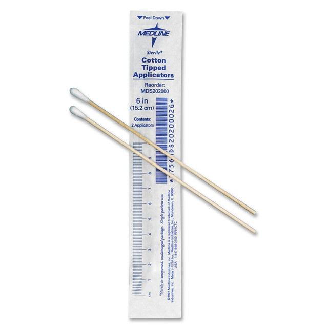 Medline MIIMDS202105  Cotton Tip Applicators, 3in, Sterile, White, Box Of 200