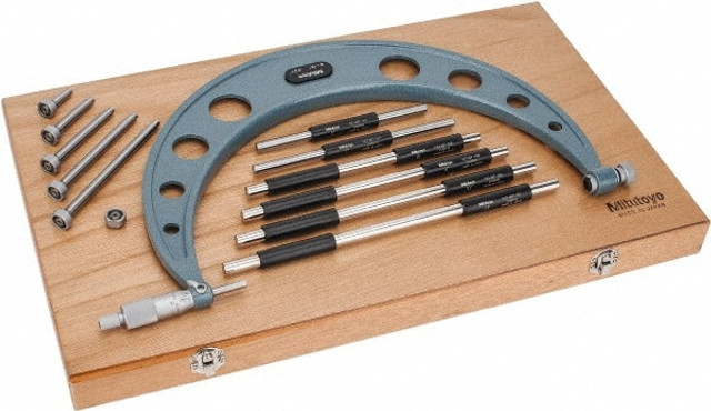 Mitutoyo 104-138 Mechanical Interchangeable Anvil Micrometer: 6 to 12" Range, 6 Anvils