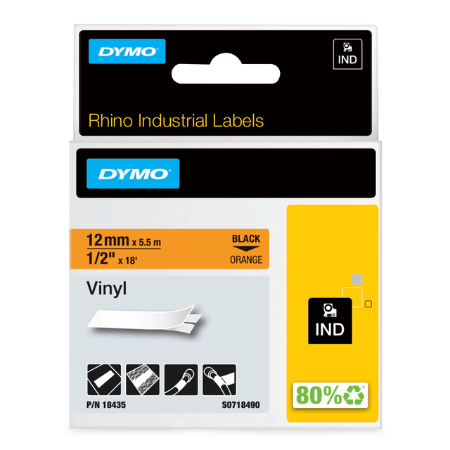 NEWELL BRANDS INC. S6470405 DYMO RhinoPRO Industrial Vinyl Tape, 0.47in NEWELL BRANDS INC. S6470405 DYMO RhinoPRO Industrial Vinyl Tape, 0.47in
