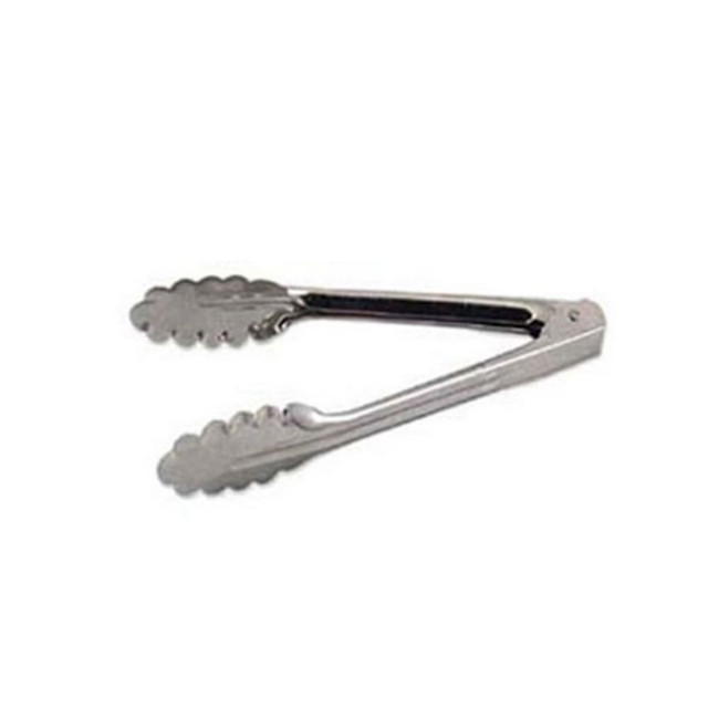 Tongs help you flip meat and veggies or serve them to guests. These tongs offer scalloped edges to help grab items and are made of thick stainless steel.  Scalloped edges for a sure hold.  Made of thick stainless steel to last for years.