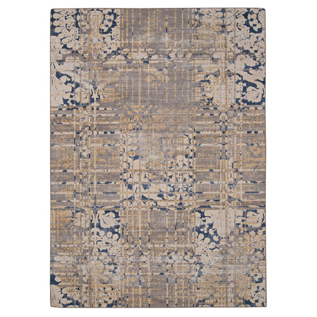 LINON HOME DECOR PRODUCTS, INC OD5059 Linon Washable Outdoor Area Rug, Verona, 5ft x 7ft, Navy/Sand