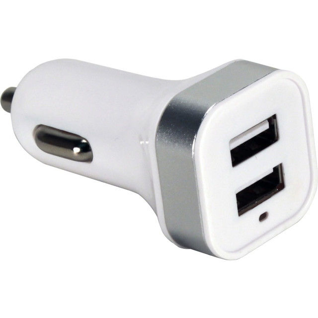 QVS, INC. QVS USBCC-2PS  2-Port 3.4Amp USB Smart Car Charger for Smartphones and Tablets - 1 Pack - 12 V DC, 24 V DC Input - 5 V DC/3.40 A Output - White