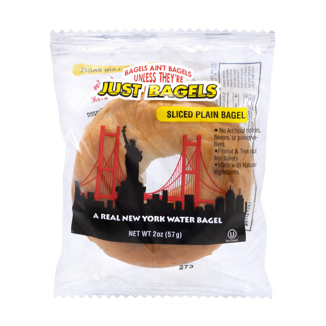 JUST BAGELS, INC. 74367200364 Just Bagels Individually Wrapped Mini Bagels, Plain, 2 Oz, Pack Of 60 Bagels