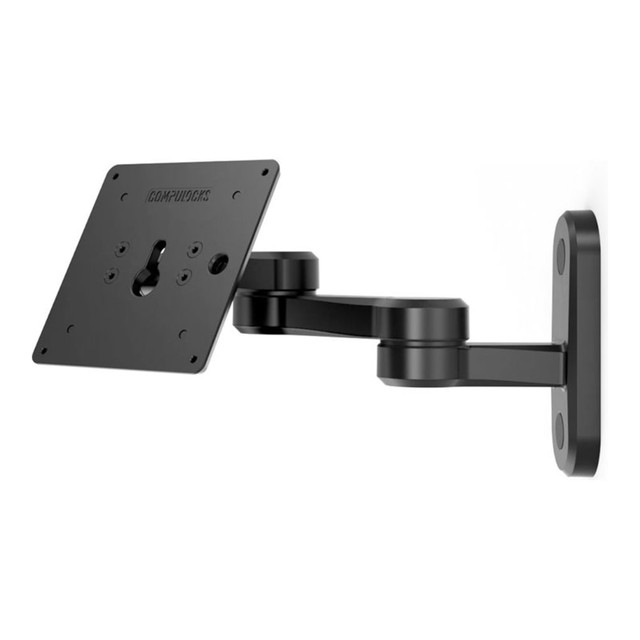 Durable construction. Crafted from high-quality steel, this mounting kit is built to support your tablet securely, providing peace of mind with its sturdy and reliable design.  Versatile placement. Designed for flexibility, the VESA Swing Arm Mount by Compulocks allows for easy placement inside wall corners, outside wall corners, or even under-the-cabinet, ensuring optimal viewing in any setting.  Dynamic adjustability. Featuring tilt, swivel adjustment, and the ability to move from portrait to landscape orientation, the VESA Swing Arm Mount offers flexibility, making it easy to find the perfect viewing angle.