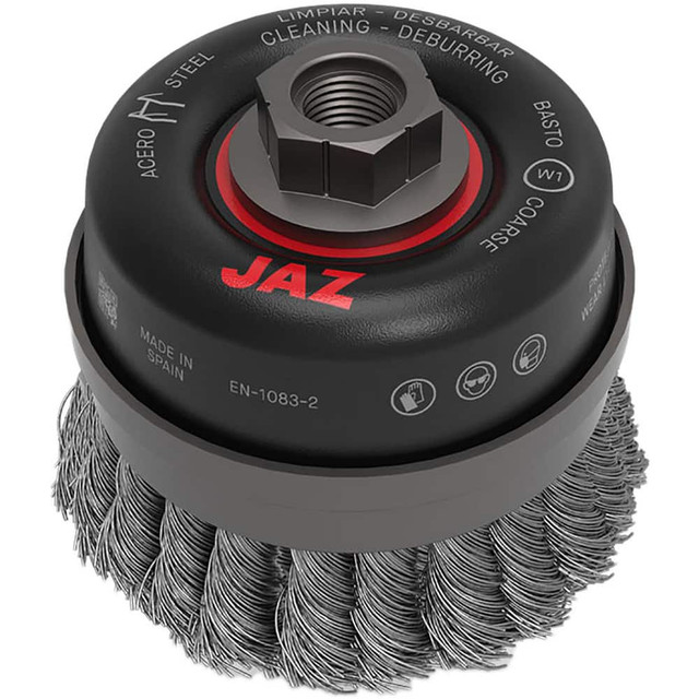 JAZ USA 56082 Cup Brushes; Brush Diameter (Decimal Inch): 6 ; Brush Type: Knotted ; Fill Material: Stainless Steel ; Arbor Type: Threaded Arbor ; Arbor Hole Thread Size: 5/8-11 ; Grade: Coarse