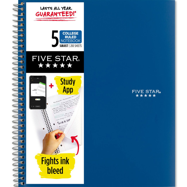 ACCO BRANDS USA, LLC 820004NH0-ECM Five Star Wire-Bound Notebook, 8-1/2in x 11in, 5 Subject, College Ruled, 200 Sheets, Pacific Blue ACCO BRANDS USA, LLC 820004NH0-ECM Five Star Wire-Bound Notebook, 8-1/2in x 11in, 5 Subject, College Ruled, 200 Sheets, Pacific Blue