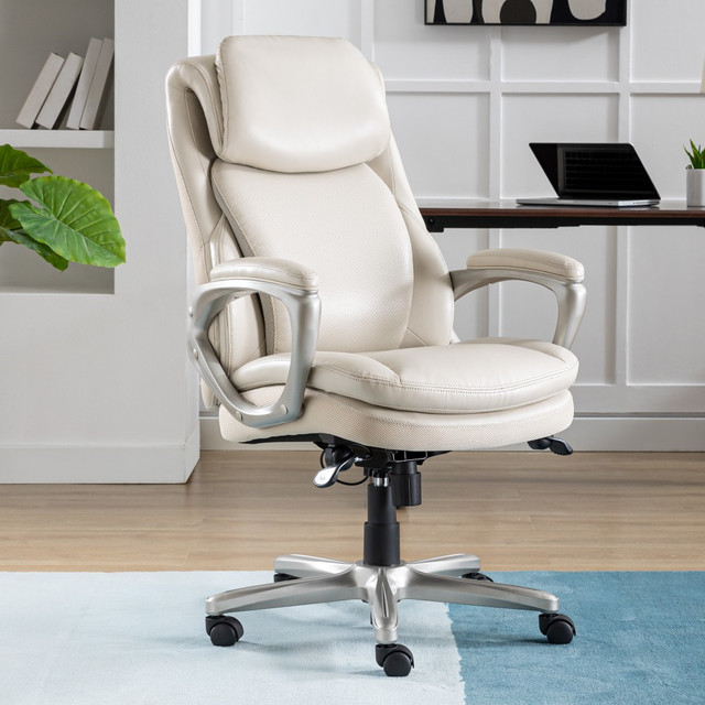 OFFICE DEPOT 51444-CRM Serta Smart Layers Arlington AIR Ergonomic Bonded Leather High-Back Executive Chair, Cream/Silver