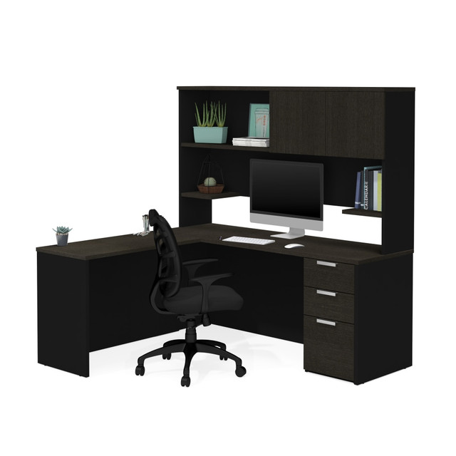 BESTAR INC. 110886-32 Bestar Pro-Concept Plus 72inW L-Shaped Corner Desk With Pedestal And Hutch, Deep Gray/Black