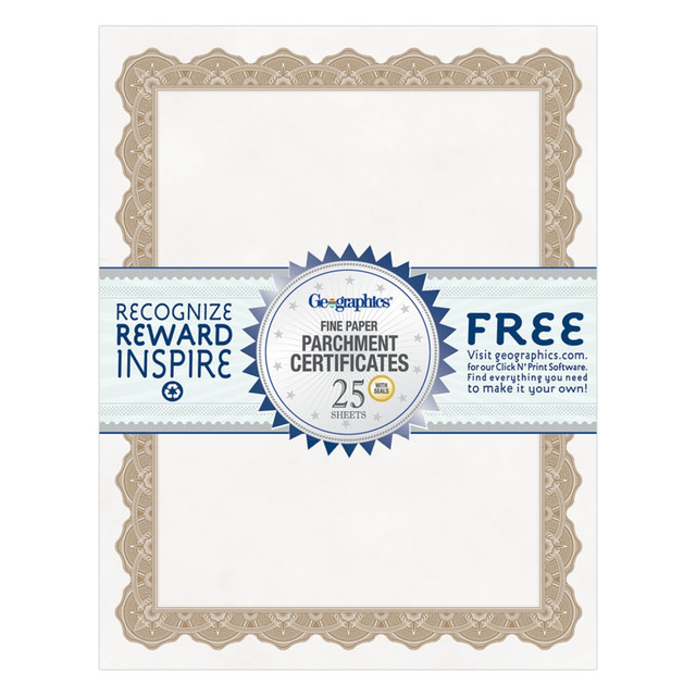 ROYAL CONSUMER INFO PROD 39451 Geographics Parchment Certificates, 8-1/2in x 11in, Optima Gold, Pack Of 25 ROYAL CONSUMER INFO PROD 39451 Geographics Parchment Certificates, 8-1/2in x 11in, Optima Gold, Pack Of 25