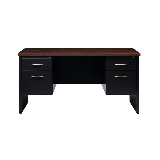 Hirsh 20551 Steel Base Modular Desk: Woodgrain Laminate Top, Black & Walnut