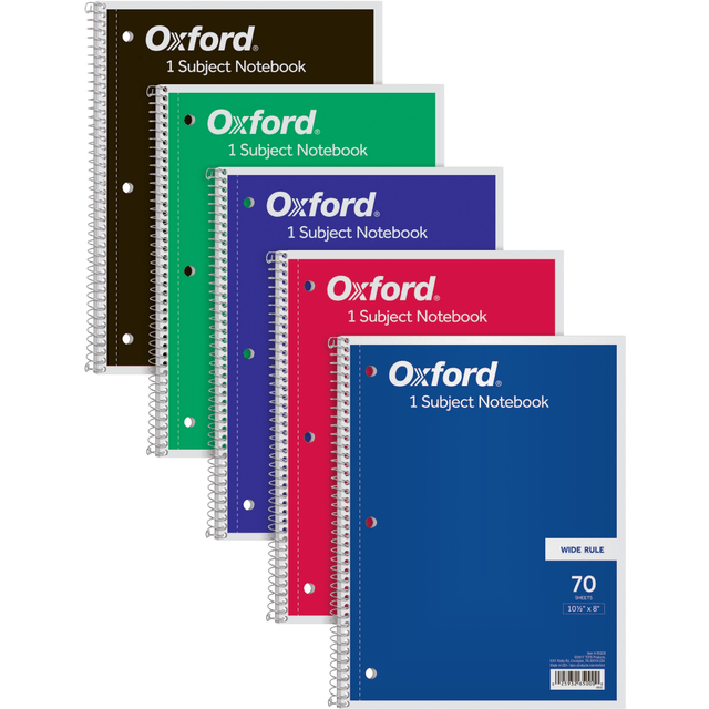 Organize notes in this TOPS Oxford 1-subject notebook. The spiral-bound edge offers easy page turning, while the perforated edge allows effortless removal of sheets. The 3-hole punch design fits in most standard binders for flexibility, and the ruled format lets you write down neat and legible text. This TOPS Oxford 1-subject notebook offers an ample supply of writing material, and the no-snag coil helps prevent catching on backpacks, paper or clothing.  Bold, brightly colored cover offers visual appeal.  Dimensions: 8in x 10-1/2in.  Spiral-bound edge for effortless sheet turning.